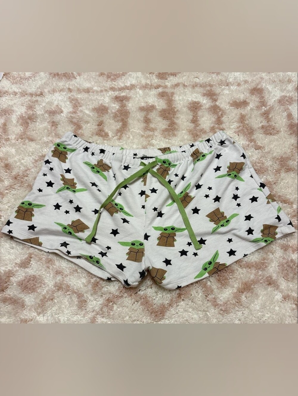 Star Wars White Lounge Shorts with Green Character Print